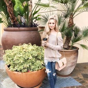 Beige sweater with lace detail!